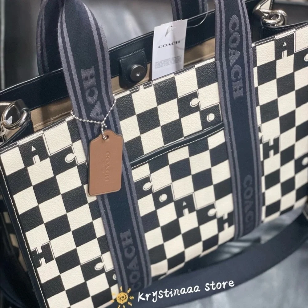 NWT Coach Smith Tote With Checkerboard Print Silver/Black/Chalk CR101